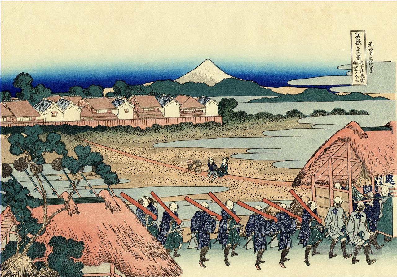 le Fuji vu du quartier gai dans Senju Katsushika Hokusai ukiyoe Peintures à l'huile